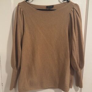 1 STATE Tan Ribbed Sweater with Puff Sleeves